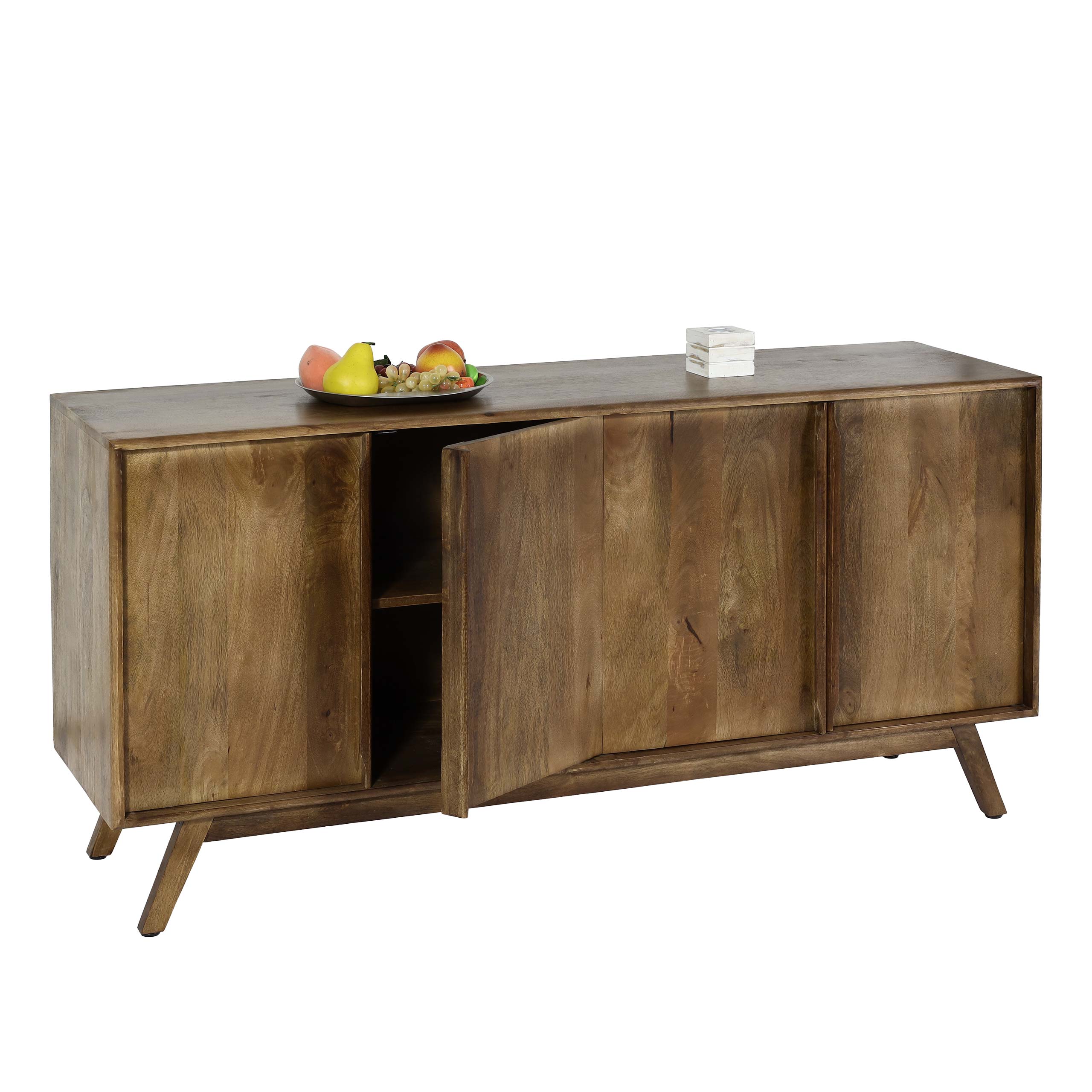 Sideboard MCW-L96, Kommode Schrank Anrichte, 4 F&auml;cher und 4 Regalb&ouml;den, Massiv-Holz Mango 72x146x43cm MVG 