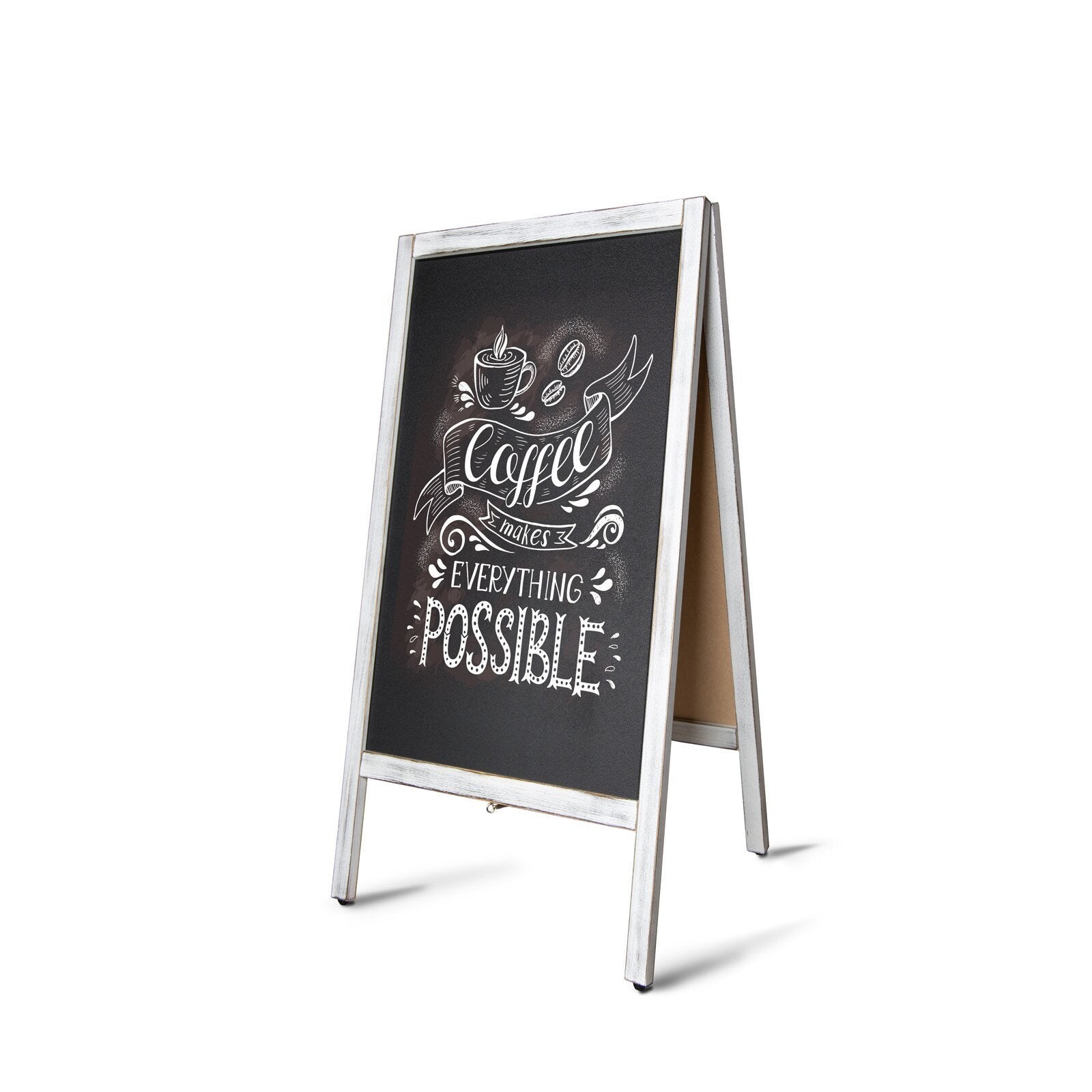 Karat – Panneau d'affichage extérieur pliable 51 x 4,5 x 81 cm – Cadre en bois de pin – 2 tableaux noirs inscriptibles – Pour espaces couverts - GRIS