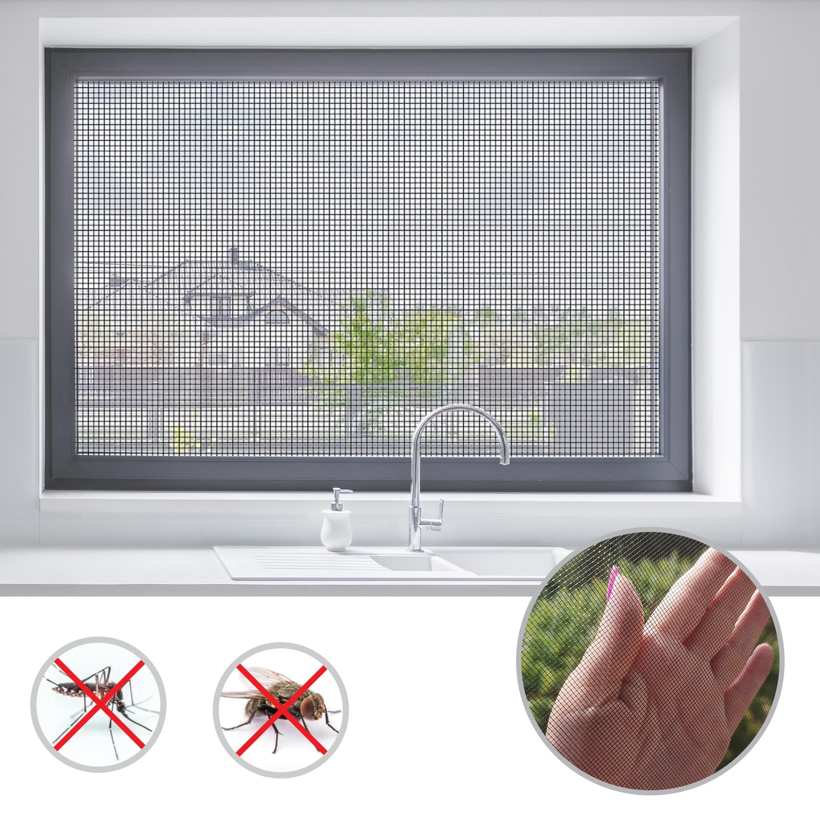 casa pura Fliegengitter | Fiberglas mit Kunststoffbeschichtung | Schwarz | Breite: 0,8 m 