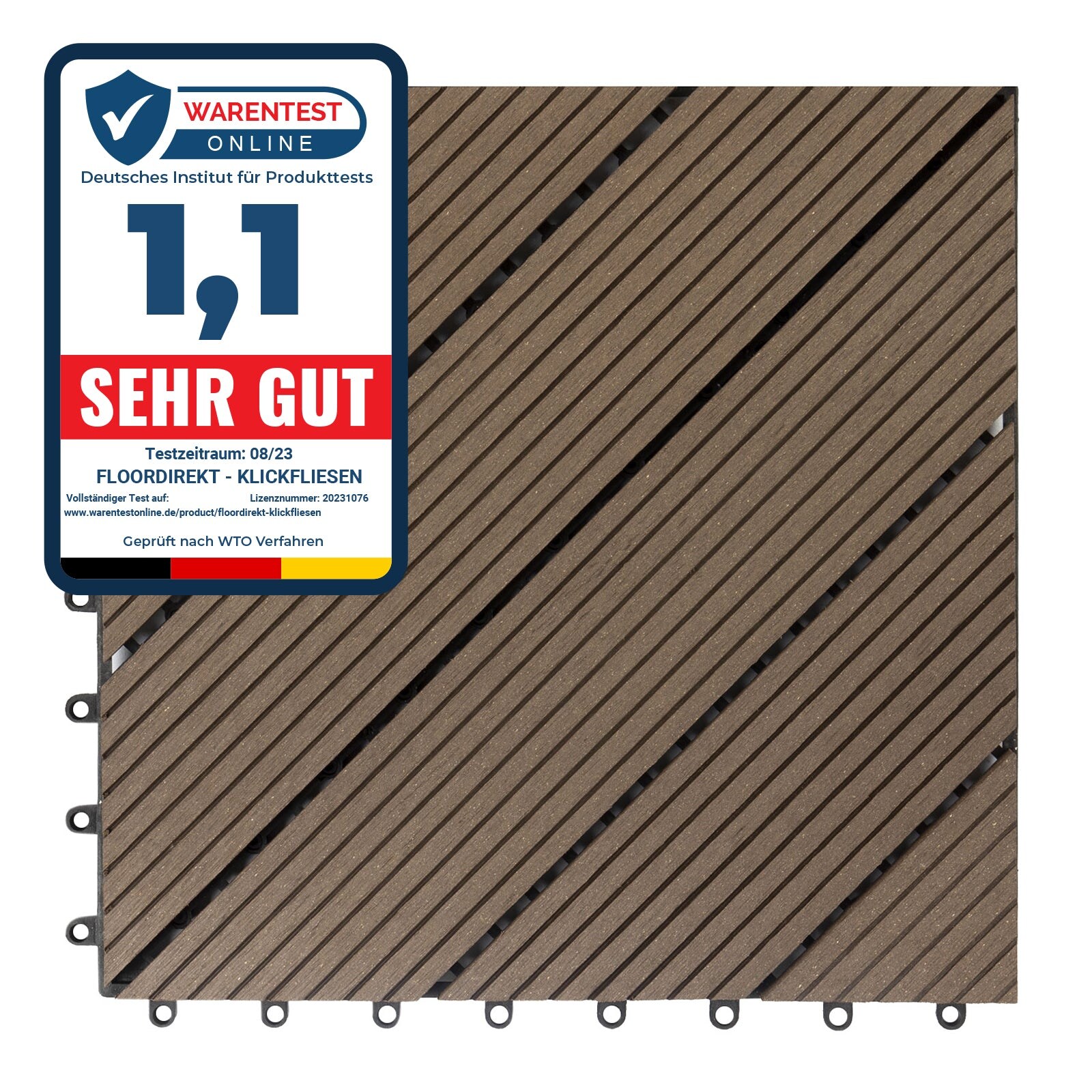 floordirekt WPC-Terrassenfliese   Classic   Dunkelbraun   30 x 30 cm