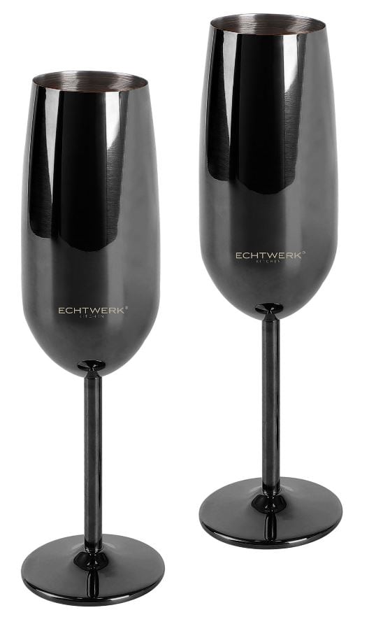 ECHTWERK Sektglas Set, 2-teilig, Edelstahl Sektkelche, Champagnergl&auml;ser, bruchsicher, 250 ml 