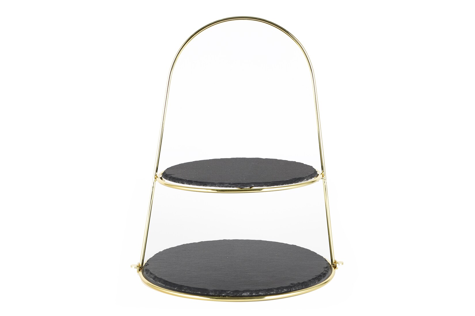 Schiefer Etagere (Bügel) 2-Stöckig - gold