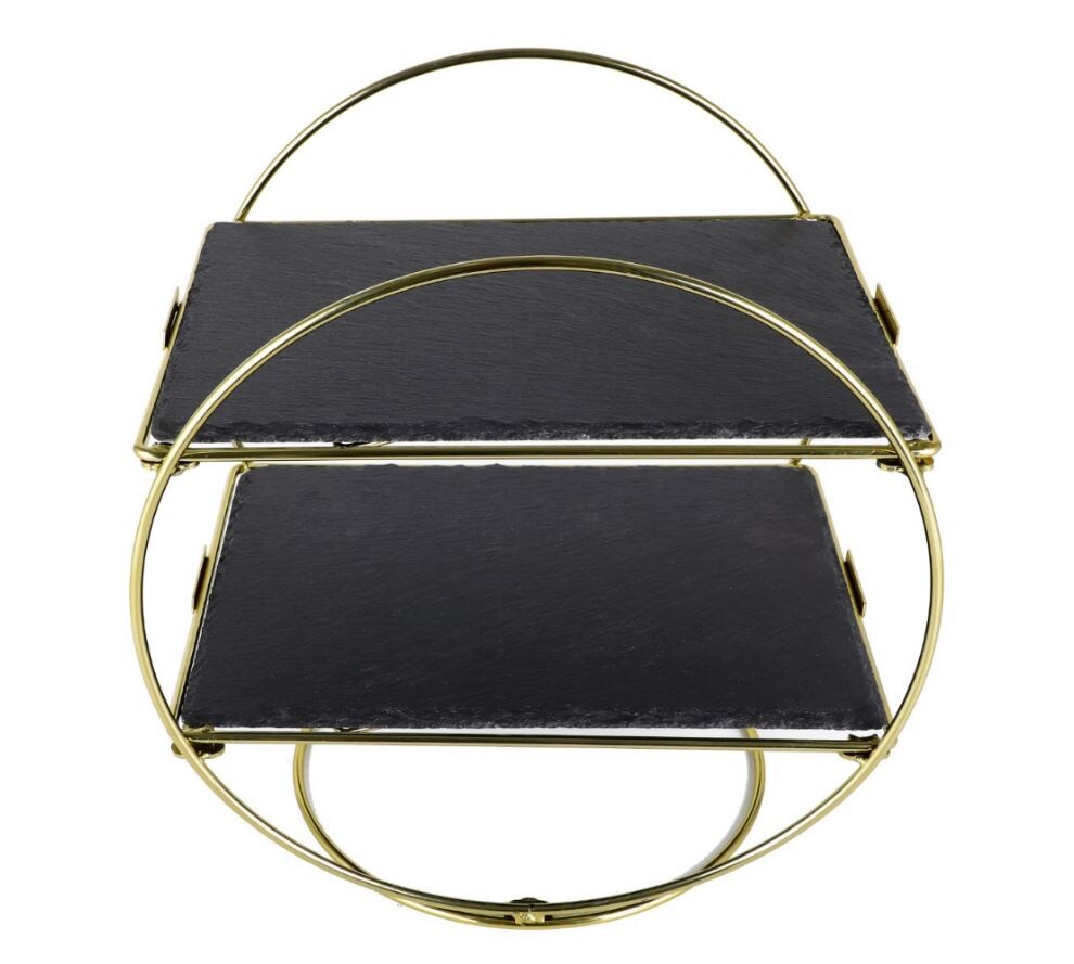 Schiefer Etagere Art-Deco-Stil 2-Stöckig - gold