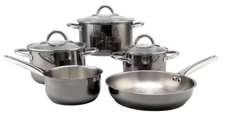 Kochtopf-Set 8tlg aus Edelstahl, schwarz