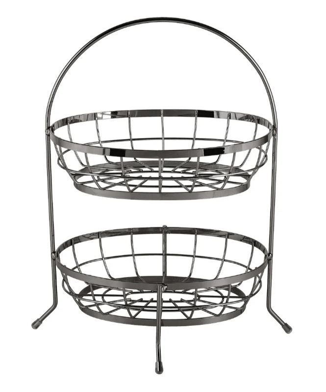 Echtwerk Obstkorb aus Eisen, 2-St&ouml;ckig, schwarz 