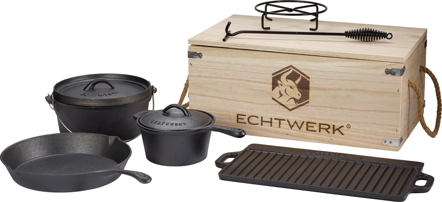 7-teiliges Dutch Oven Set mit Holzkisten