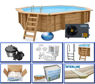 Interline Holzpool Java Wärmepumpen Set ø 6,40x4,00m/1,38m Wärmepumpe 4,5KW Set 