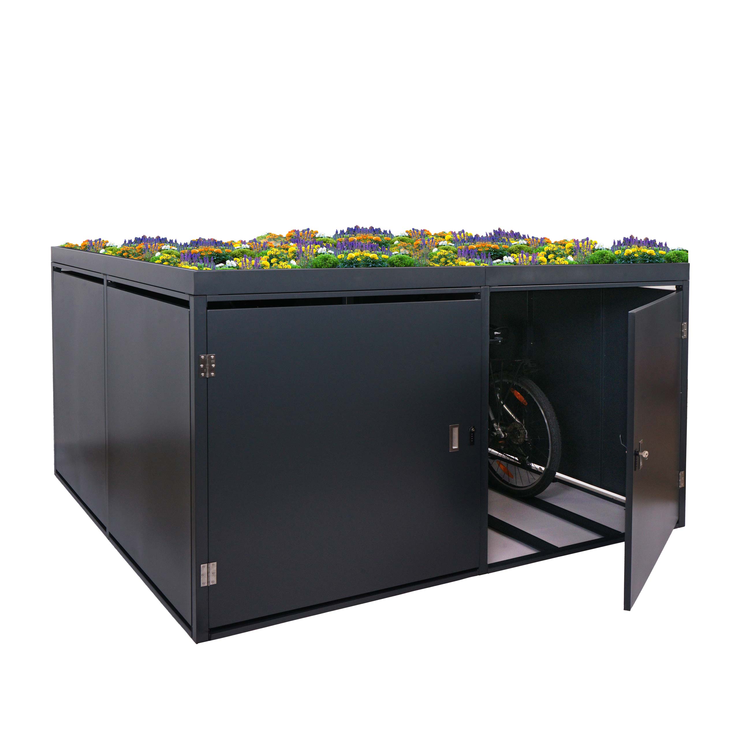 4er-Fahrradgarage mit Pflanzkasten MCW-L56b, Fahrradbox, abschlie&szlig;bar verzinkter Stahl 126x220x210cm ~ anthrazit 