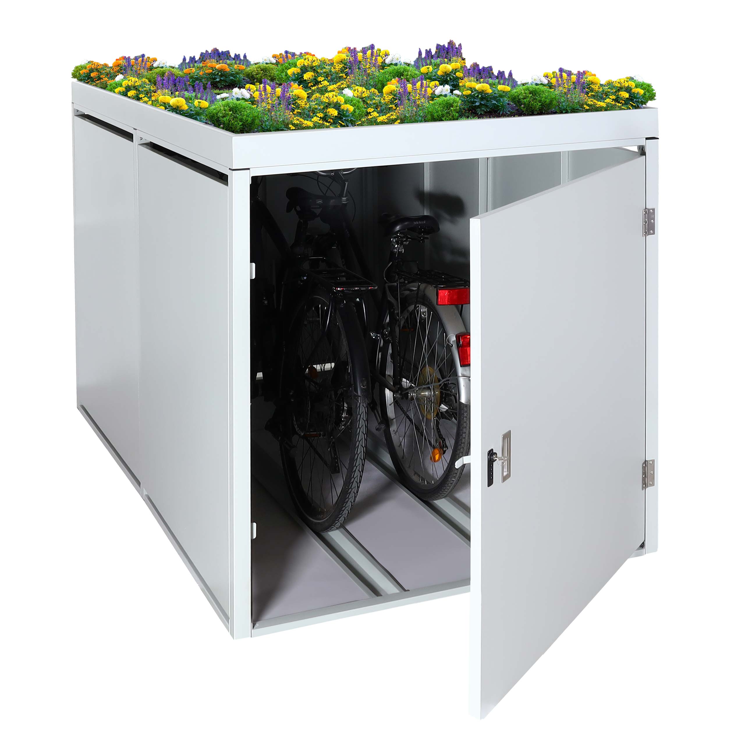 2er-Fahrradgarage mit Pflanzkasten MCW-L56b, Fahrradbox, abschlie&szlig;bar verzinkter Stahl 125x113x208cm ~ hellgrau 
