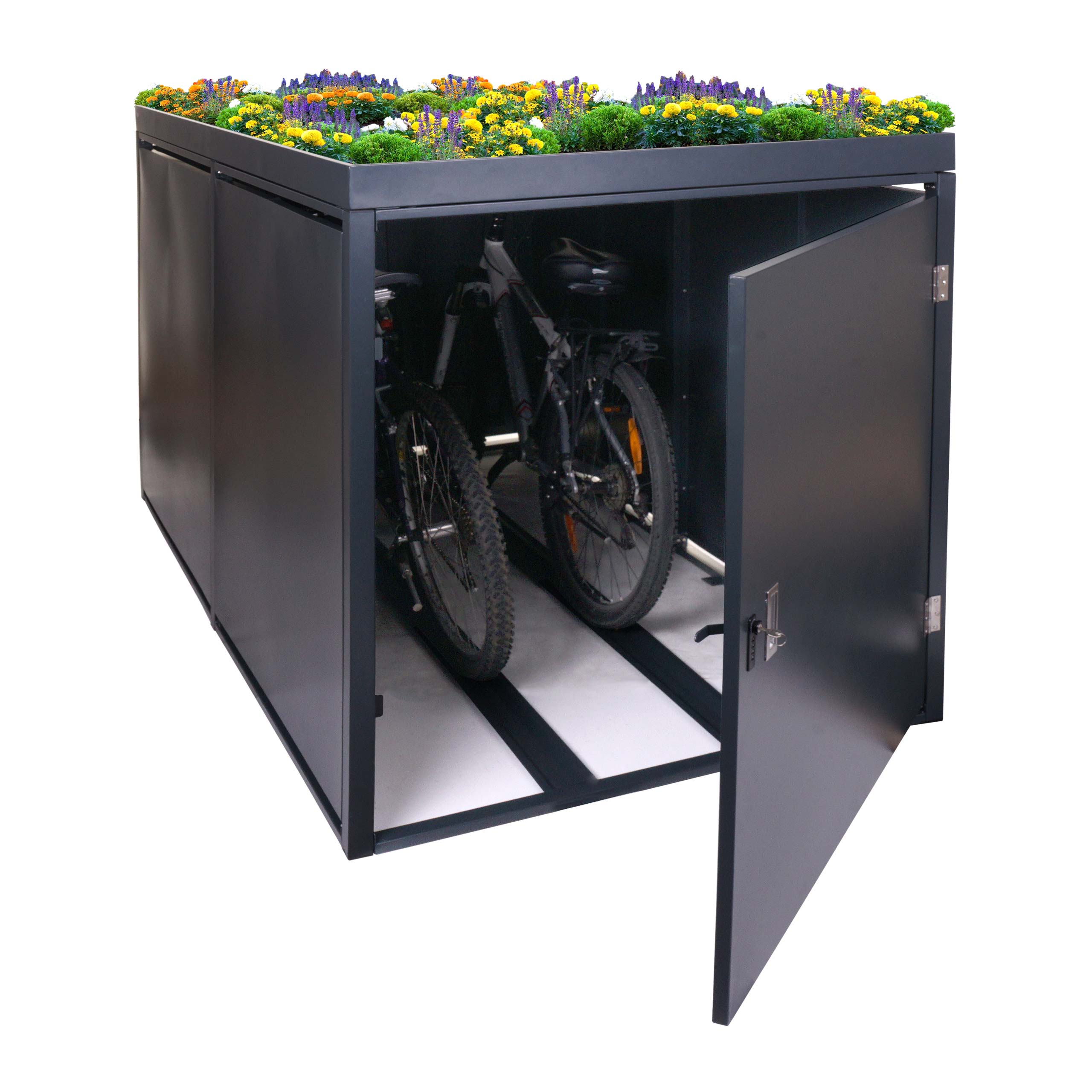 2er-Fahrradgarage mit Pflanzkasten MCW-L56b, Fahrradbox, abschlie&szlig;bar verzinkter Stahl 125x113x208cm ~ anthrazit 