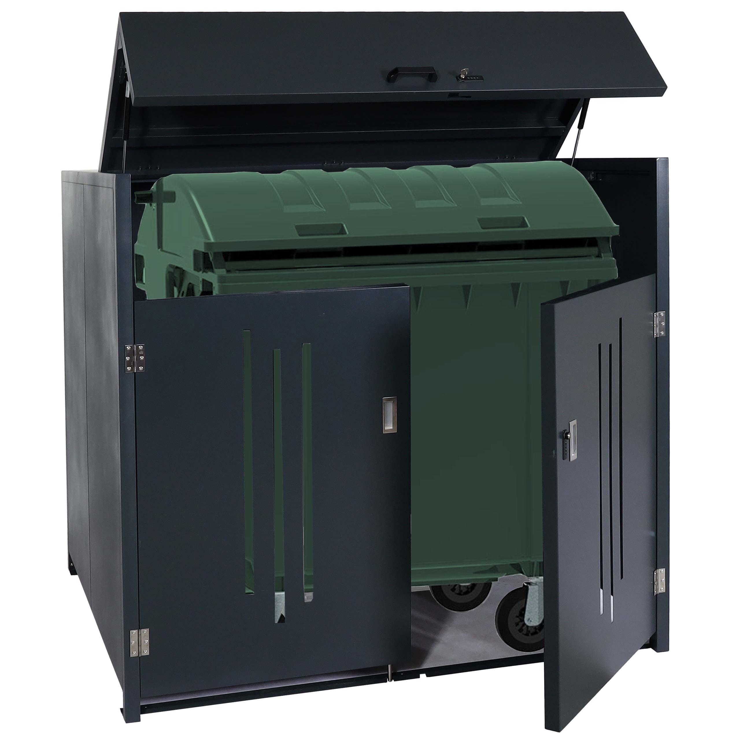 M&uuml;llcontainerverkleidung MCW-M54, M&uuml;llcontainerbox Industrie-Abfallcontainer, Container bis 1100L 154x160x136cm, Stahl 