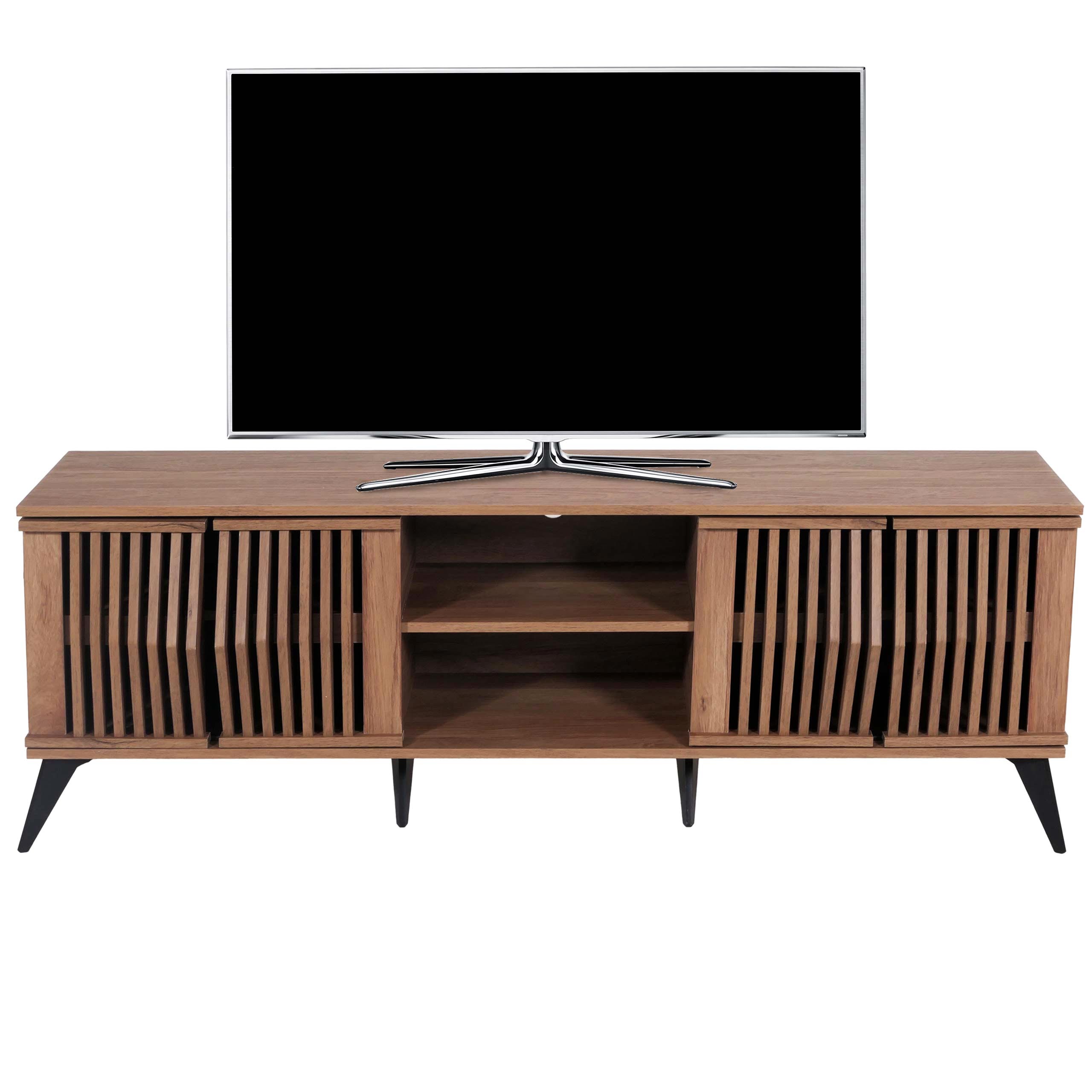 TV-Rack MCW-M45, Fernsehtisch Lowboard Schrank, 3D-Design Stauf&auml;cher 55x166x41cm, braun 