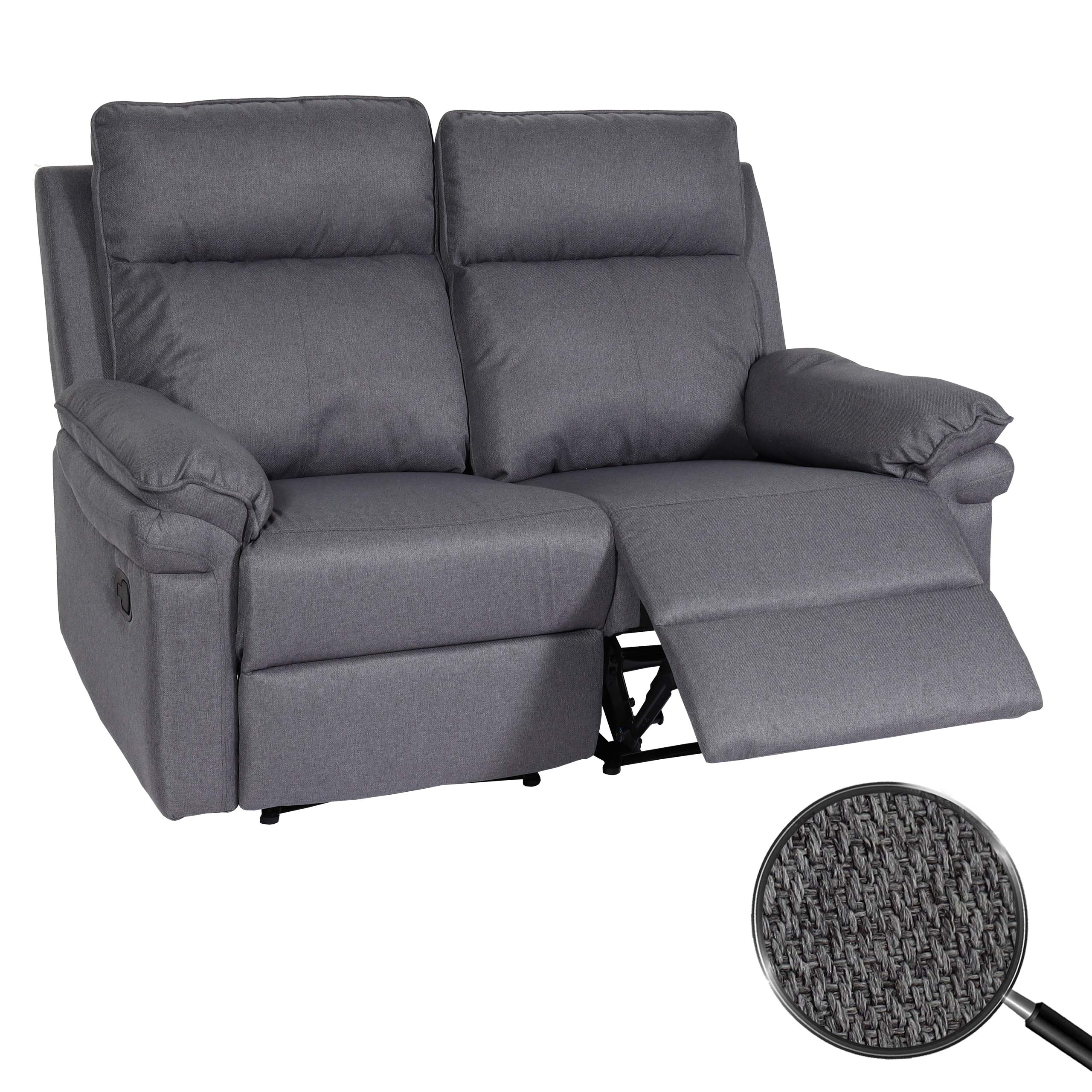 2er Kinosessel MCW-L94, Relaxsessel Fernsehsessel Sofa, Armlehne Liegefunktion Nosagfederung Stoff/Textil ~ dunkelgrau 