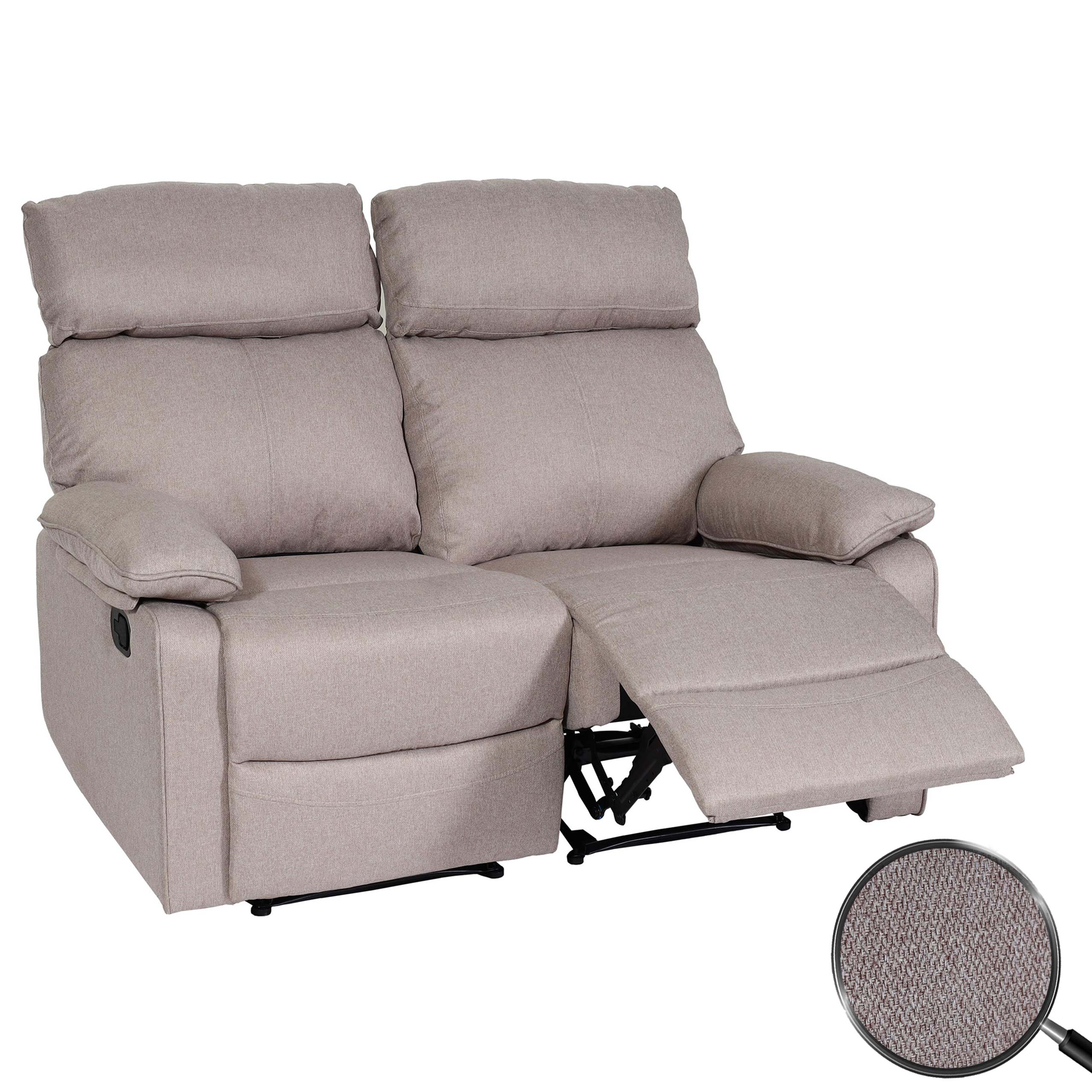2er Kinosessel MCW-L93, Relaxsessel Fernsehsessel Sofa, Armlehne Liegefunktion Nosagfederung Stoff/Textil ~ grau-braun 