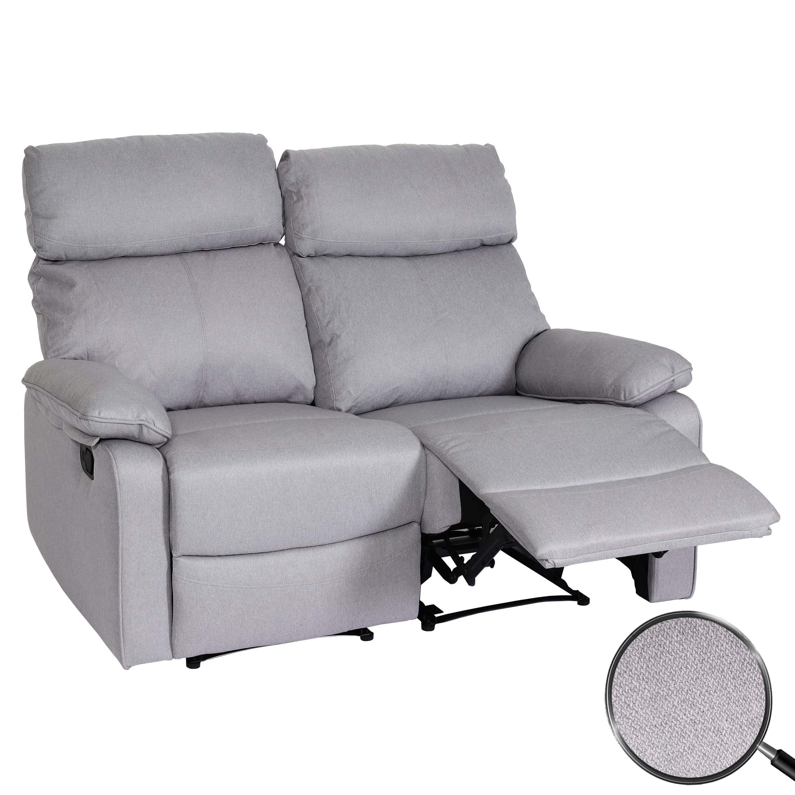2er Kinosessel MCW-L93, Relaxsessel Fernsehsessel Sofa, Armlehne Liegefunktion Nosagfederung Stoff/Textil ~ hellgrau 