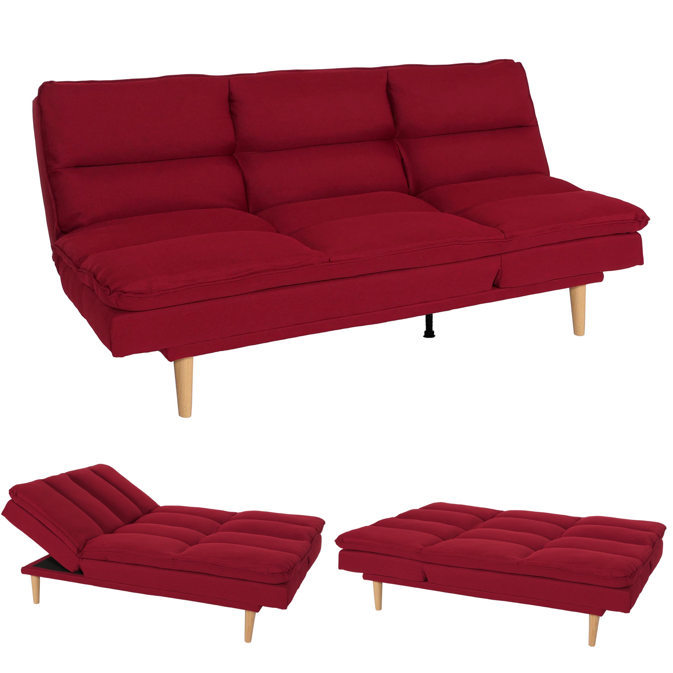 Schlafsofa MCW-M79, G&auml;stebett Schlafcouch Couch Sofa, Schlaffunktion Liegefl&auml;che 180x110cm ~ Stoff/Textil bordeaux 