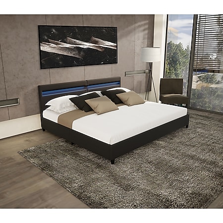 HOME DELUXE LED Bett Nube mit Schubladen 200x200cm - versch. Ausführungen - ohne Matratze - Schwarz 