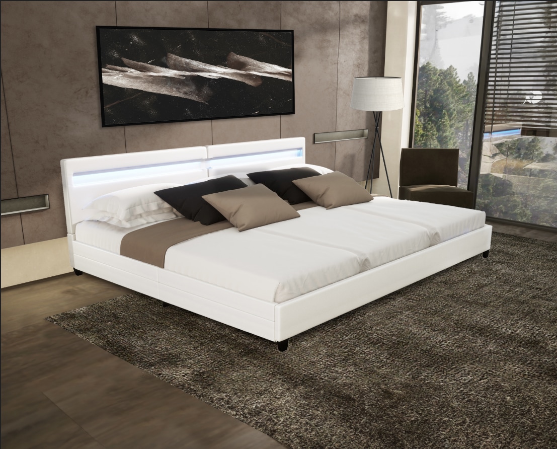 HOME DELUXE LED Familienbett Nube mit Schubladen 270x200cm - versch. Ausf&uuml;hrungen - ohne Matratze - Wei&szlig; 