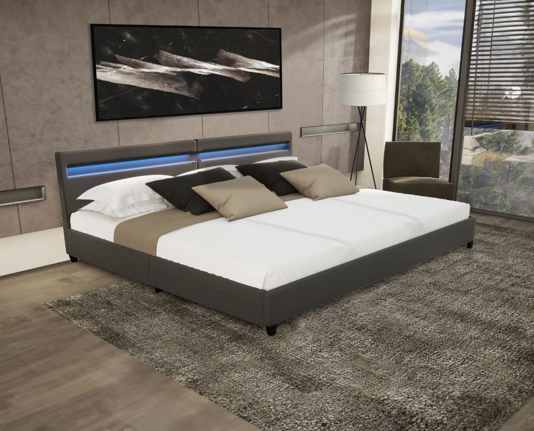 HOME DELUXE LED Familienbett Nube mit Schubladen 270x200cm - versch. Ausf&uuml;hrungen - ohne Matratze - Dunkelgrau 