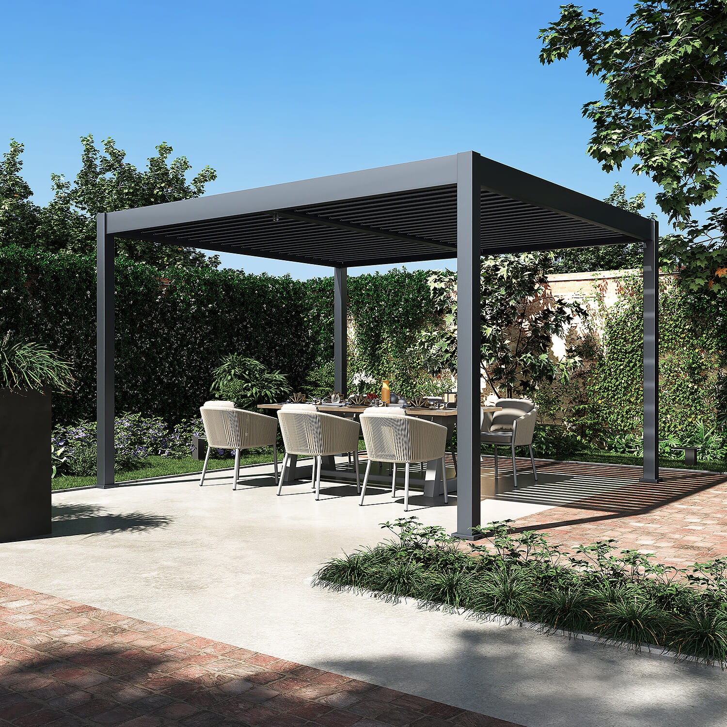 Pergola Pavillon mit Lamellen Dach Oasis 3,6 x 4m anthrazit 