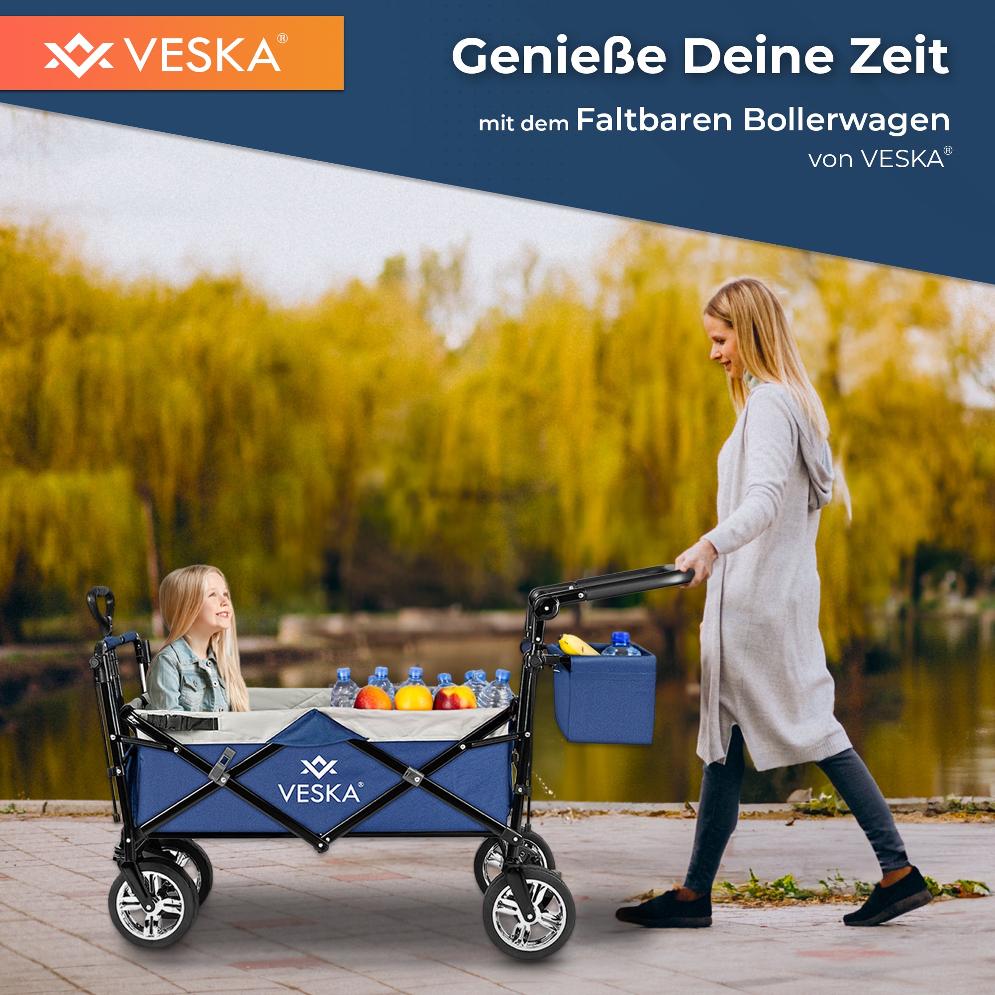 VESKA Bollerwagen faltbar mit Dach Handwagen Transportwagen anthrazit/grau  bei Marktkauf online bestellen