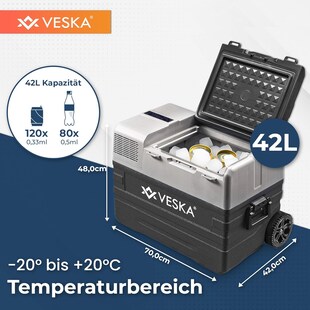 VESKA Kompressor Kühlbox elektrisch, Gefriertruhe mit APP-Steuerung - 42l anthrazit 