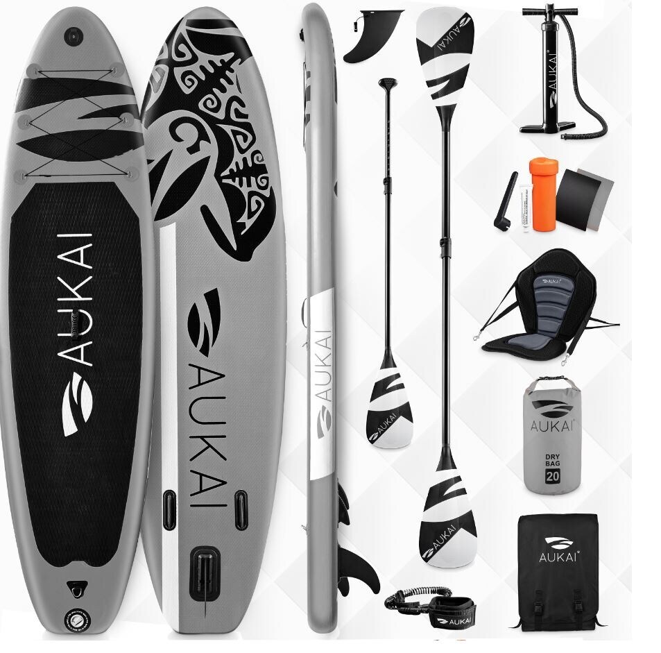 Stand Up Paddle Board "AUKAI Pro Ocean" mit Kajak-Sitz grau