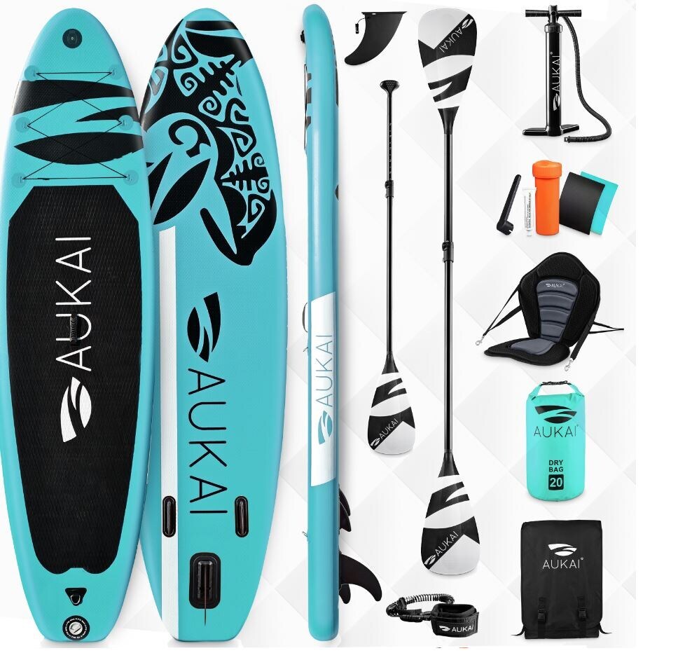 Stand Up Paddle Board "AUKAI Pro Ocean" mit Kajak-Sitz türkis