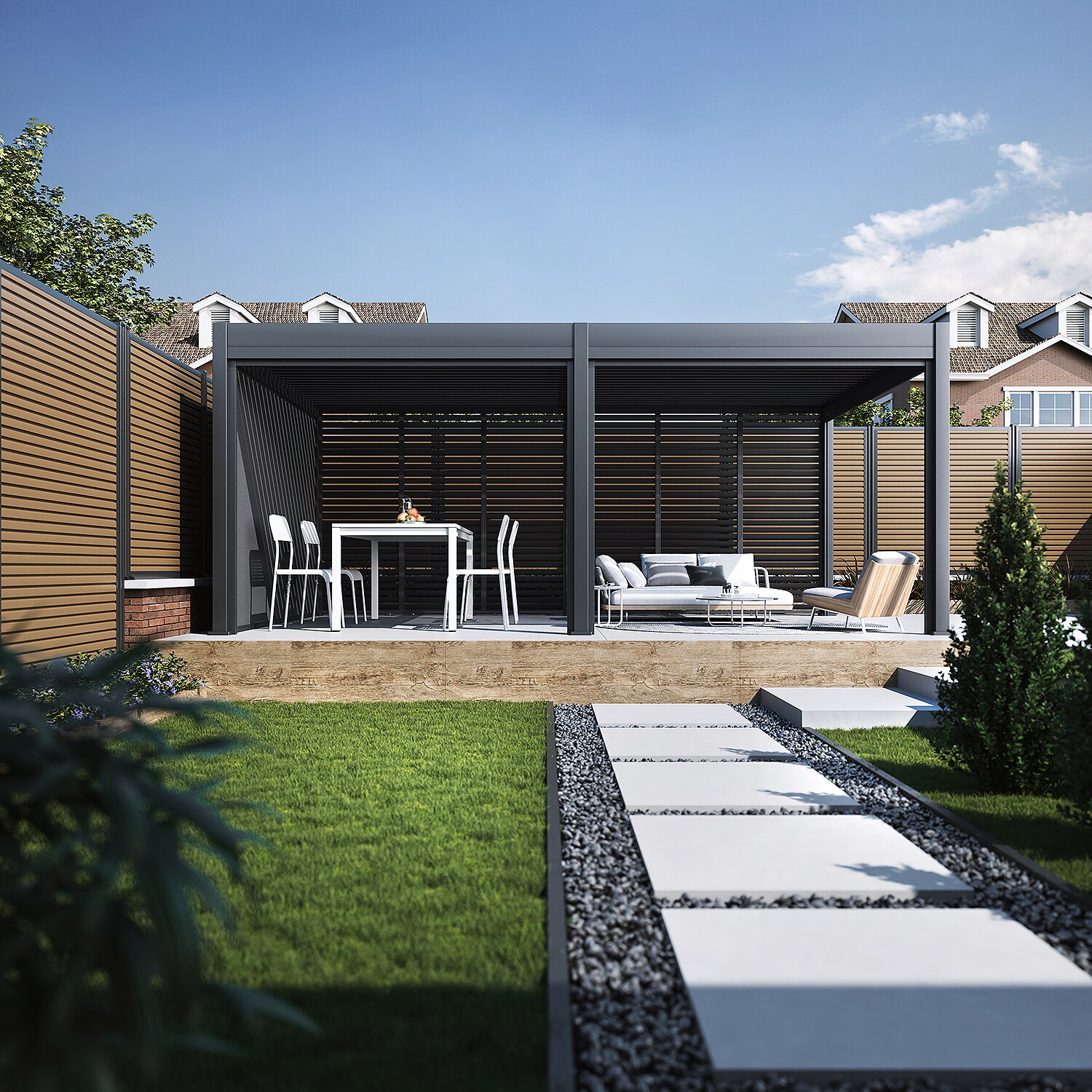 Pergola Pavillon mit Lamellen Dach Oasis 3,6 x 6m anthrazit 