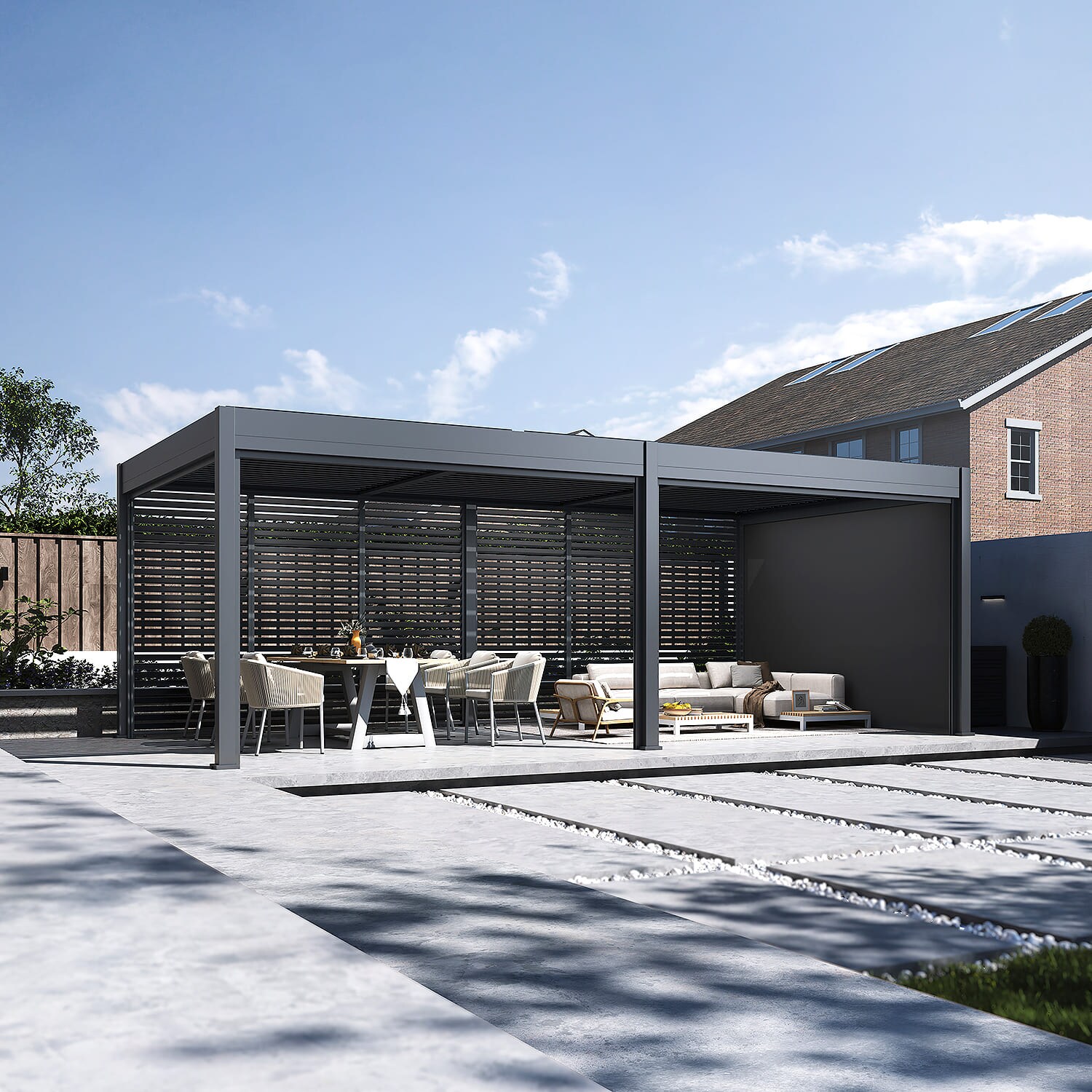 Pergola Pavillon mit Lamellen Dach Oasis 3,6 x 7,2m anthrazit 