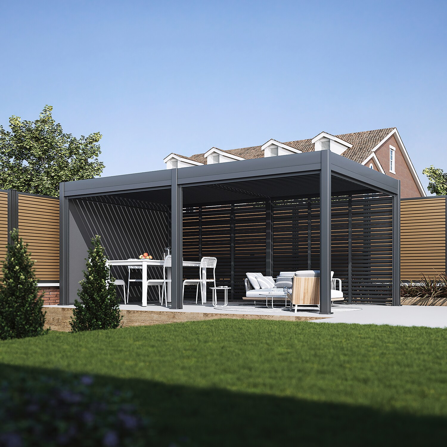 Sichtschutzelement f&uuml;r Pergola Pavillon mit Lamellen Dach Oasis anthrazit 