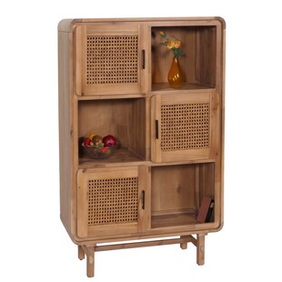 Highboard MCW-M47, Kommode Schrank Sideboard, Staufächer, Rattan Akazie Massiv-Holz gebeizt 141x90x35cm 32kg 