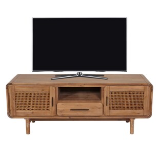 TV-Rack MCW-M47, Fernsehtisch Lowboard Kommode, Staufächer Schublade, Rattan Akazie Massiv-Holz gebeizt 160cm 32kg 
