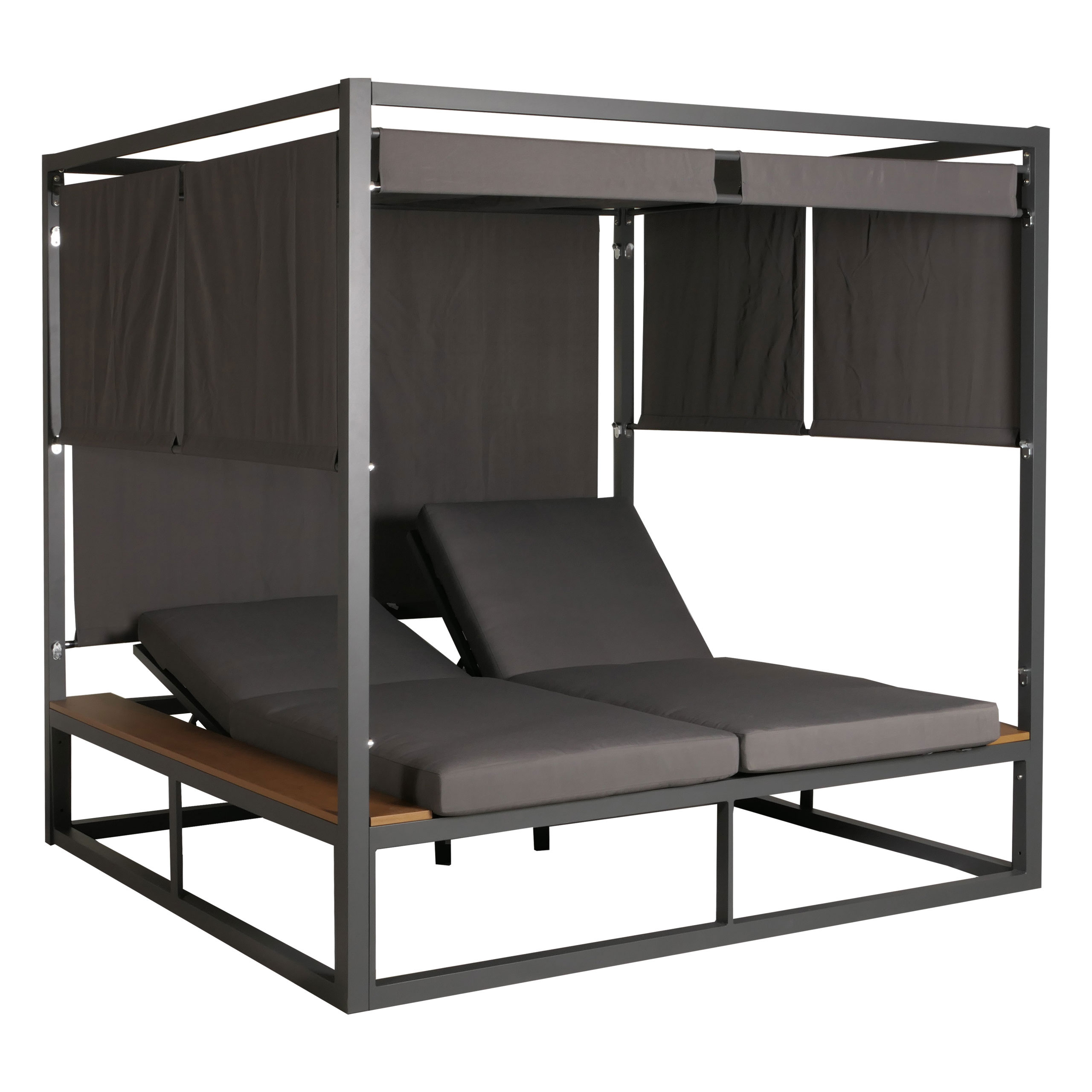 Aluminium Lounge-Gartenliege MCW-M63, Sonnenliege Bali-Liege Outdoor-Bett Daybed, 10cm-Polster 200cm ~ dunkelgrau 