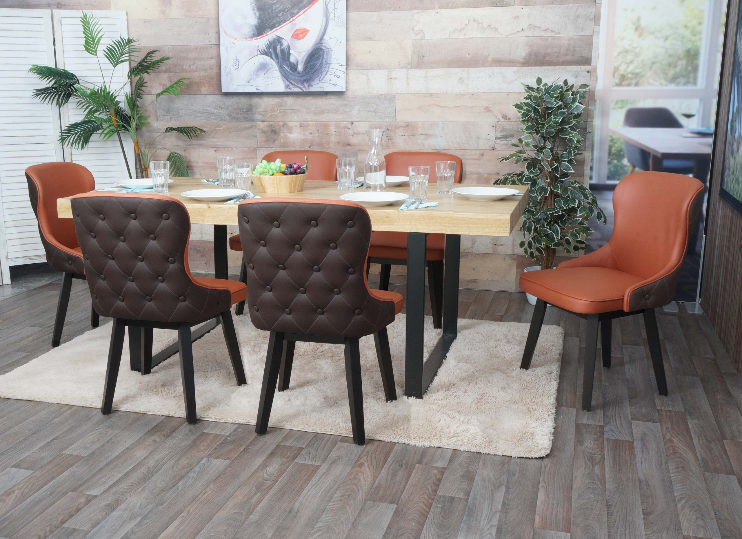 6er-Set Esszimmerstuhl MCW-M60, Polsterstuhl K&uuml;chenstuhl Lehnstuhl Stuhl, Stoff/Textil Massiv-Holz ~ terrakotta-braun 