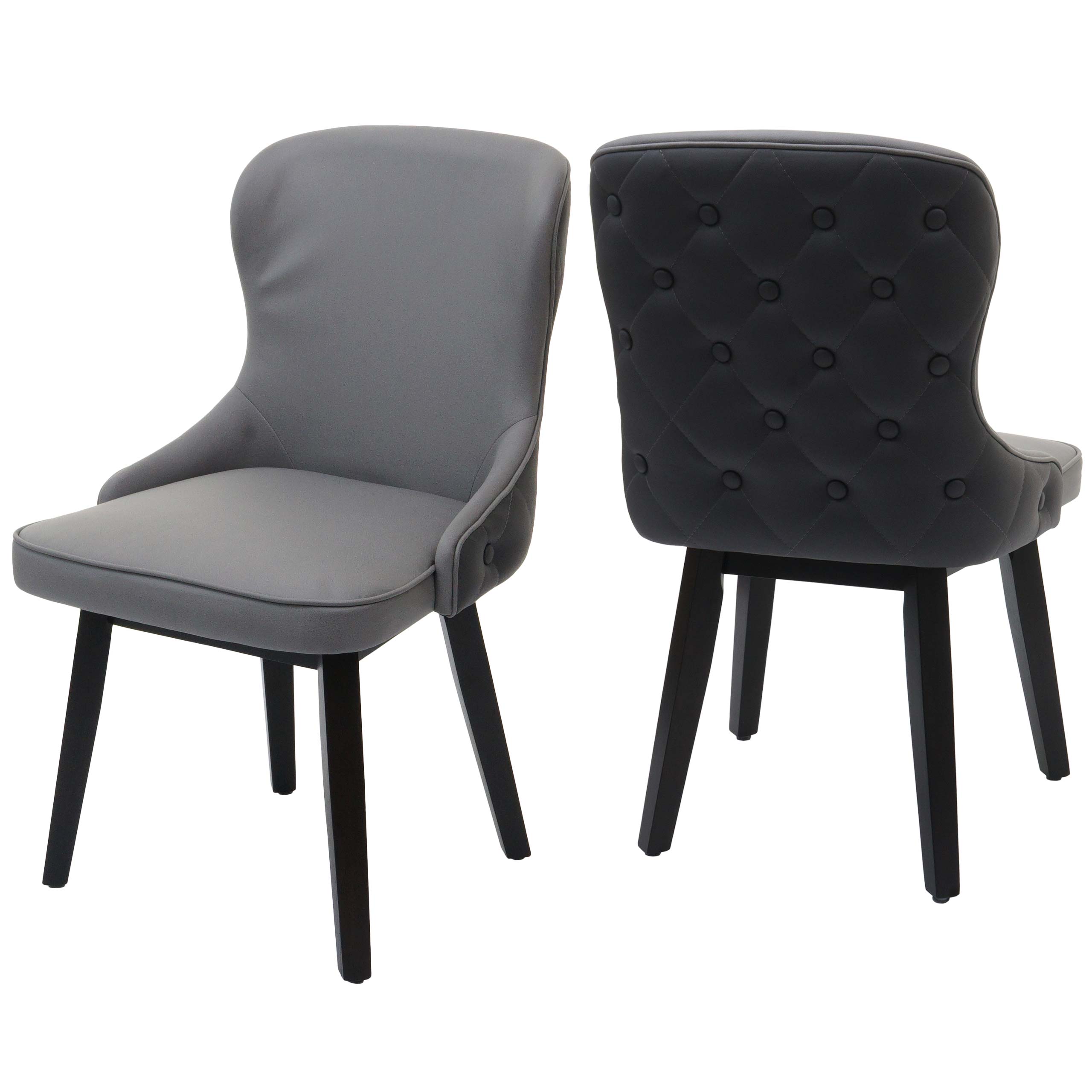 2er-Set Esszimmerstuhl MCW-M60, Polsterstuhl K&uuml;chenstuhl Lehnstuhl Stuhl, Stoff/Textil Massiv-Holz ~ dunkelgrau-hellgrau 