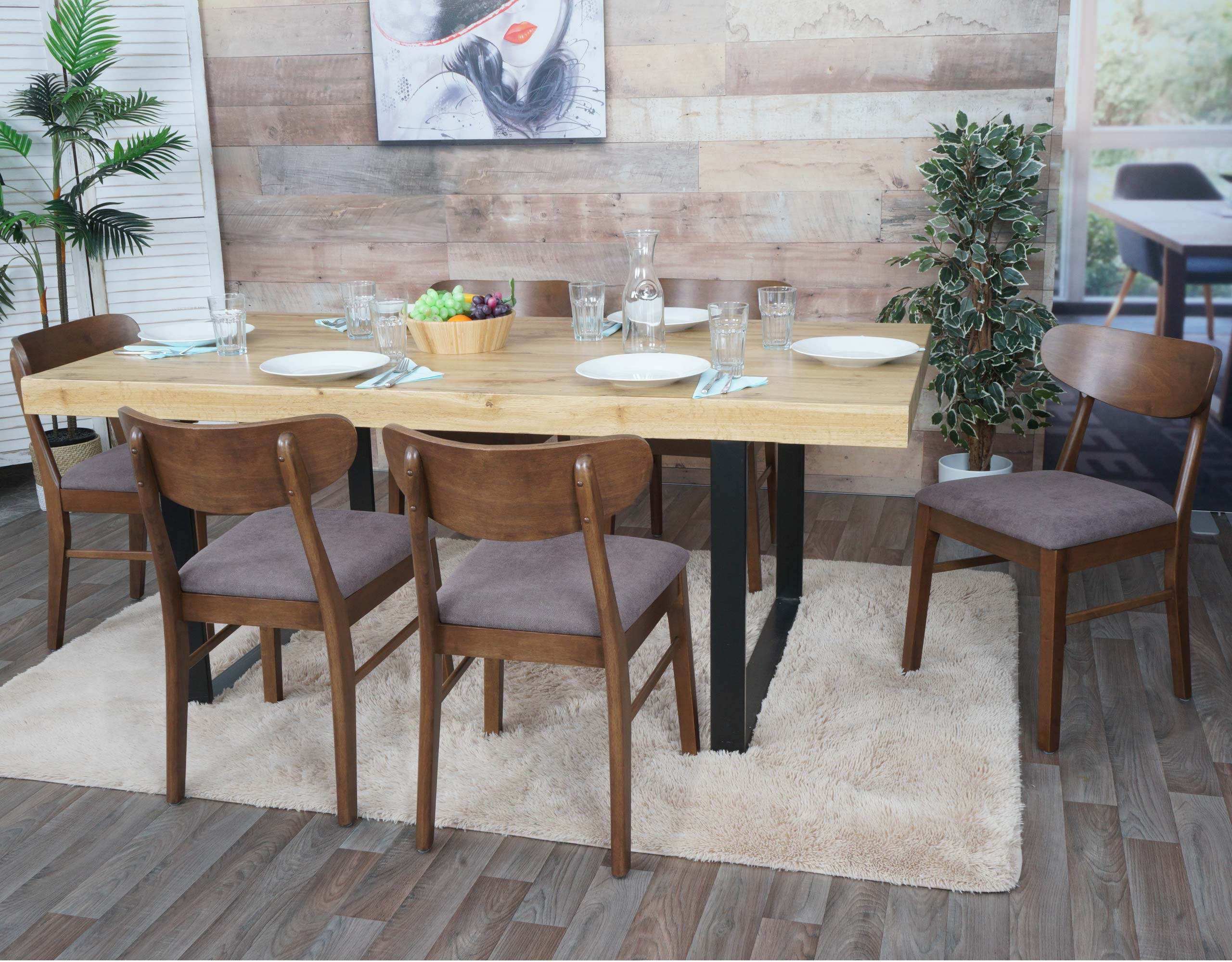 6er-Set Esszimmerstuhl MCW-M59, K&uuml;chenstuhl Stuhl, Stoff/Textil Massiv-Holz ~ dunkles Gestell, taupe 