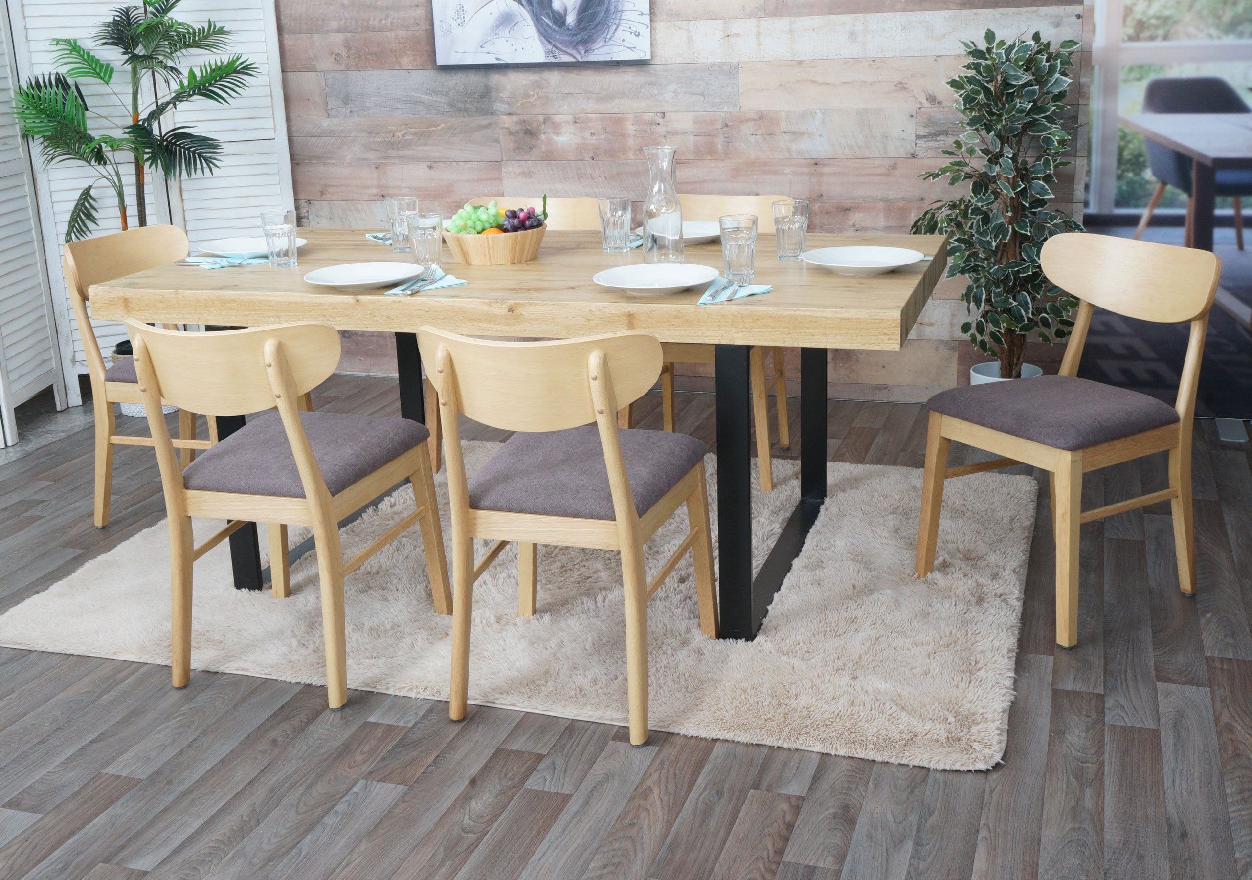 6er-Set Esszimmerstuhl MCW-M59, K&uuml;chenstuhl Stuhl, Stoff/Textil Massiv-Holz ~ helles Gestell, taupe 