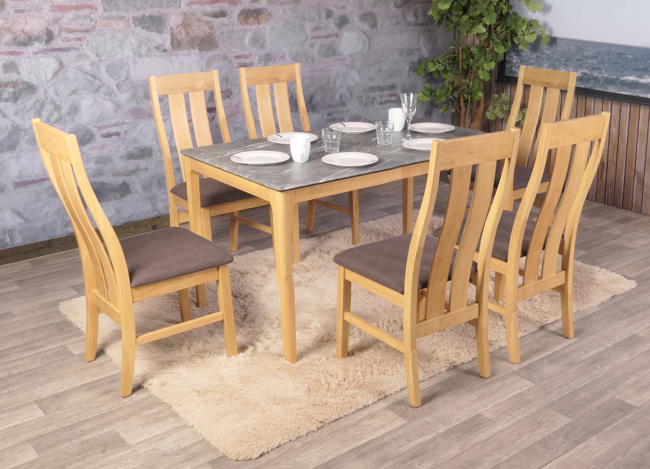 6er-Set Esszimmerstuhl MCW-M58, K&uuml;chenstuhl Lehnstuhl Stuhl, Stoff/Textil Massiv-Holz ~ helles Gestell, taupe 