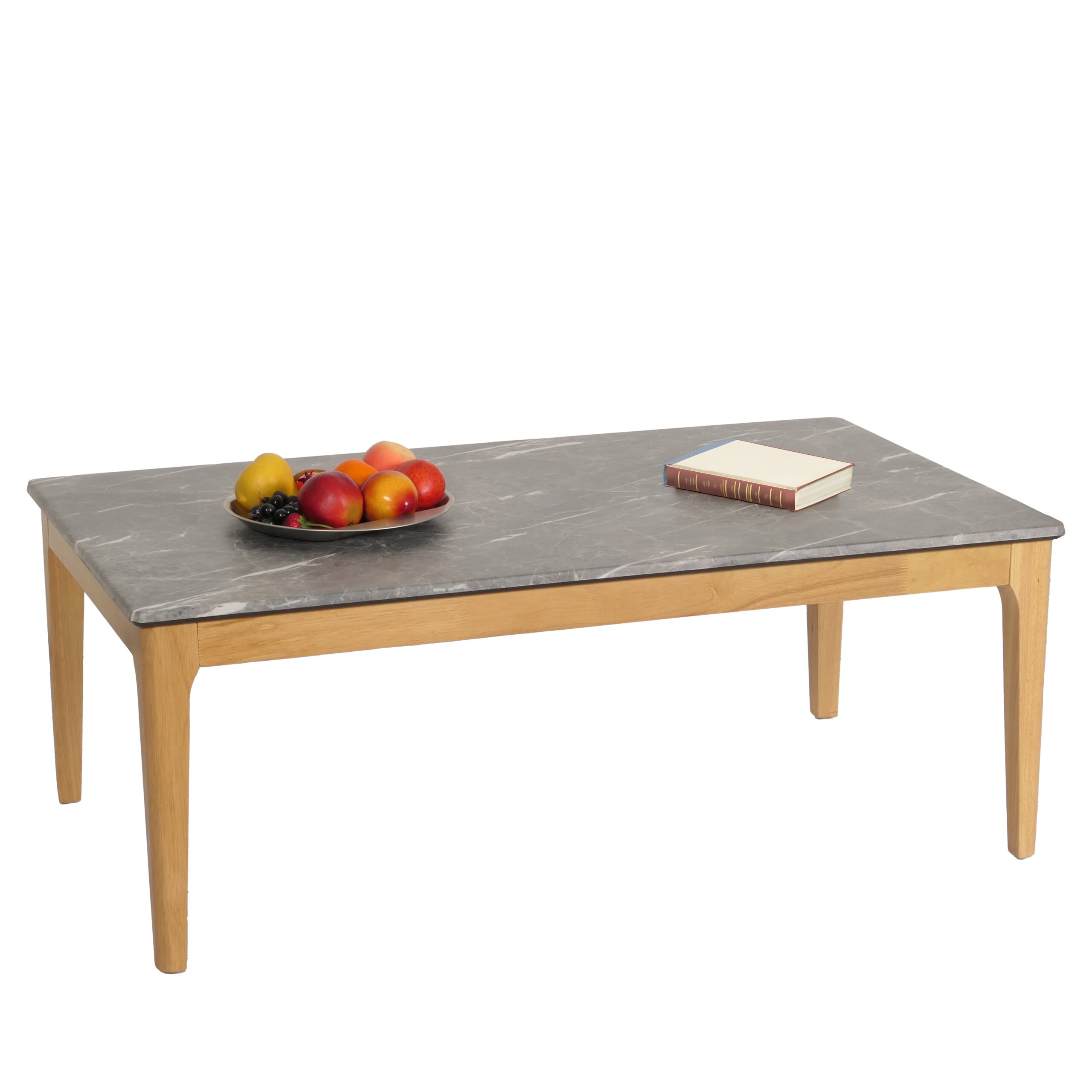 Couchtisch MCW-M55, Beistelltisch Sofatisch, Massiv-Holz HDF Laminat Melamin 46x120x70cm, Marmor/Stein-Optik helle Beine 