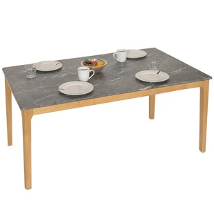 Esszimmertisch MCW-M55, Tisch Esstisch, Massiv-Holz HDF Laminat Melamin 135x80cm, Marmor/Stein-Optik, helle Beine 
