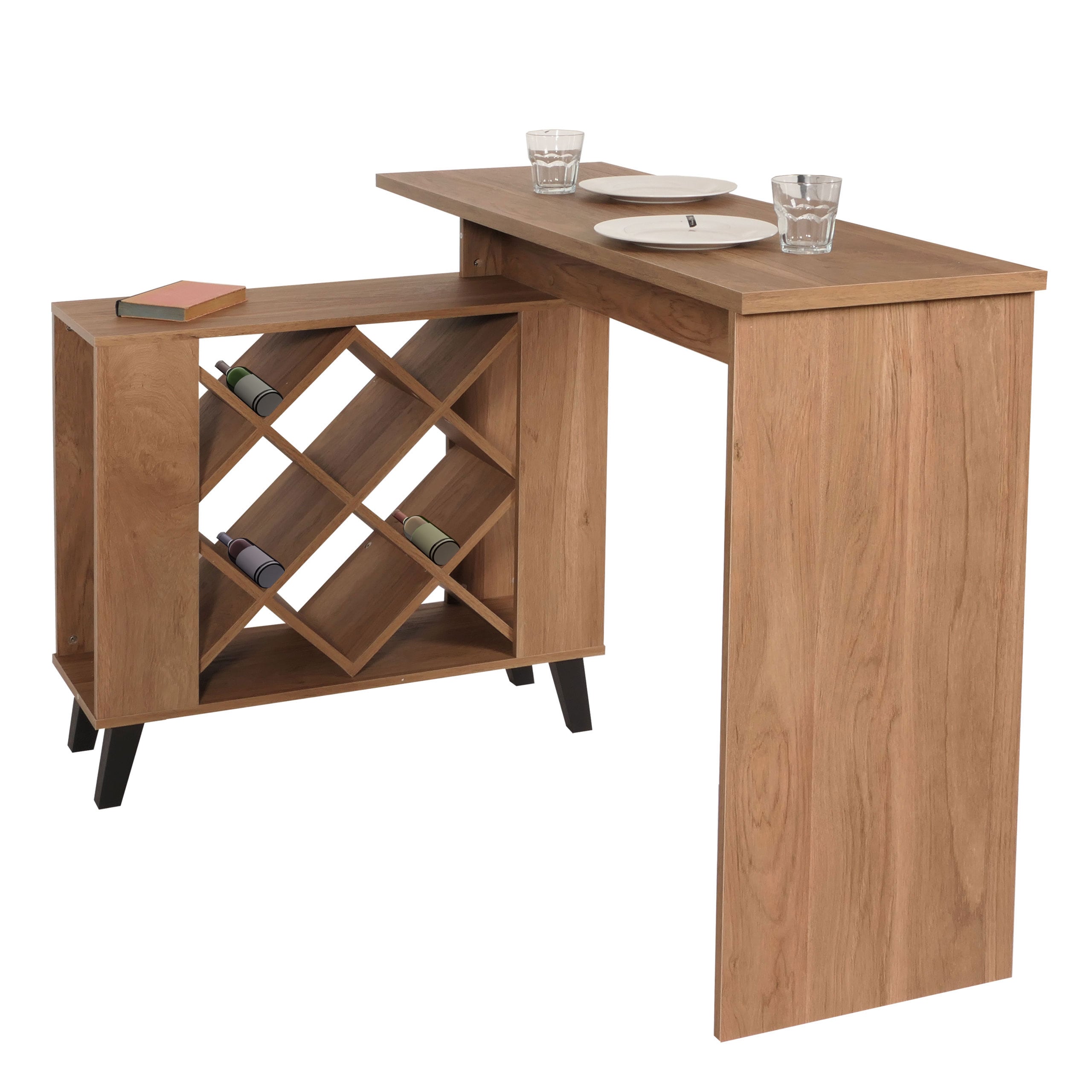 Bartisch MCW-M45, Stehtisch Thekentisch Weinregal Weinschrank, Stauf&auml;cher 93x120x98cm, braun 
