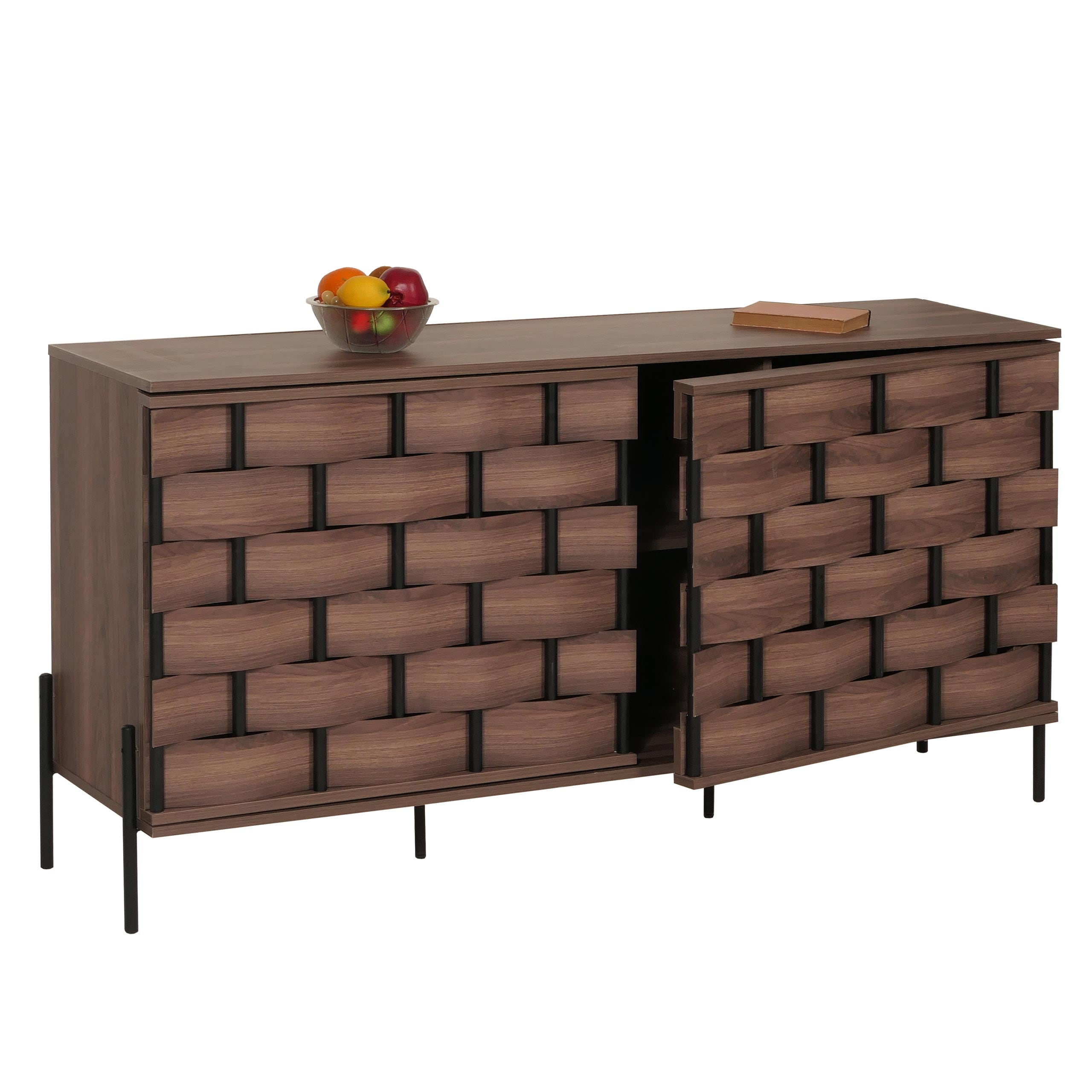 Sideboard MCW-M44, Kommode Schrank Anrichte, 3D-Flecht-Design Push-to-open T&uuml;ren 152x80x40cm, braun 