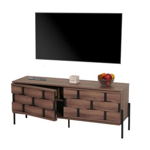 TV-Rack MCW-M44, Fernsehtisch Lowboard TV-Schrank Kommode, Staufächer, 3D-Flecht-Design Push-to-open Türen 120cm, braun 