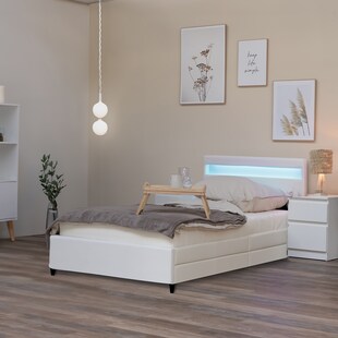 HOME DELUXE LED Bett NUBE mit Schubladen - 90 x 200 - versch. Ausführungen - ohne Matratze - Weiß 