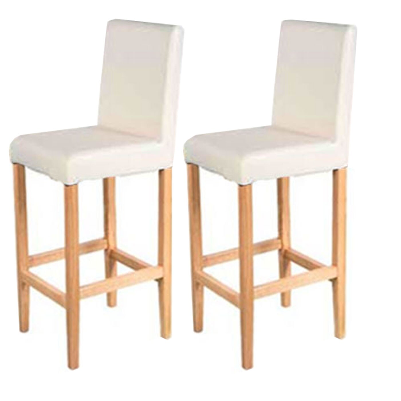 2er-Set Barhocker Vicenza, Barstuhl Tresenhocker, Holz+LEDER ~ creme, helle Beine 
