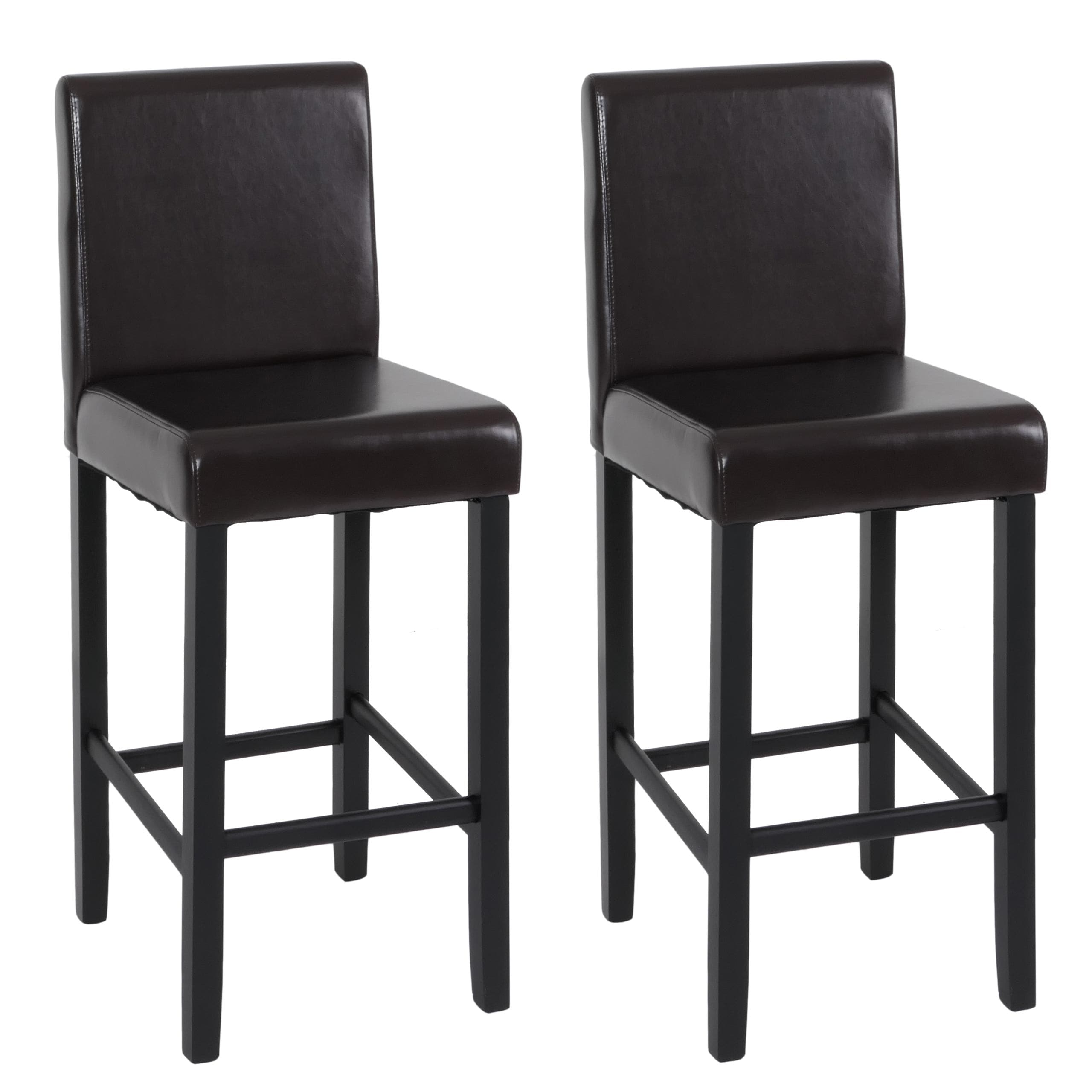 2er-Set Barhocker Vicenza, Barstuhl Tresenhocker, Holz+LEDER ~ braun, dunkle Beine 