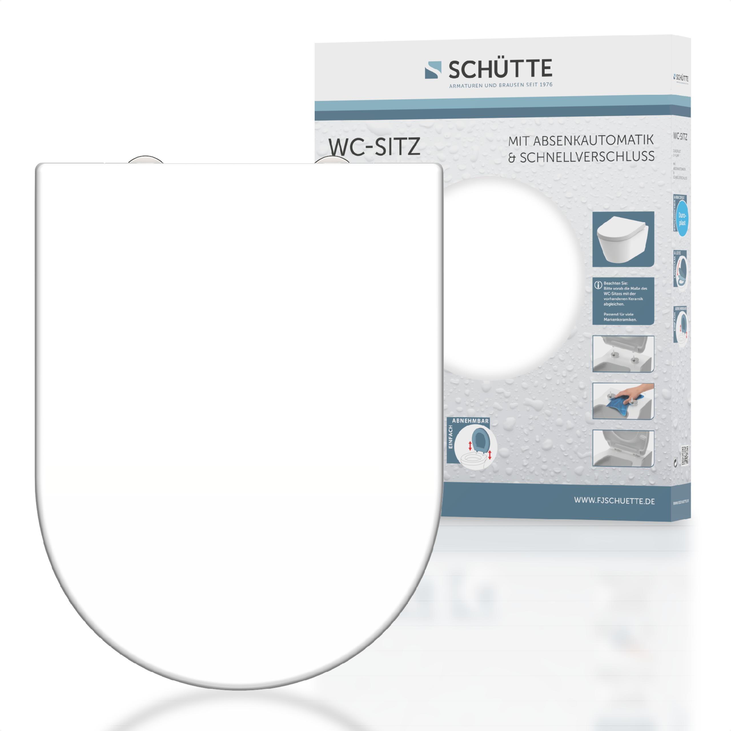 SCH&Uuml;TTE Duroplast WC-Sitz D-Form WHITE, mit Absenkautomatik und Schnellverschluss 