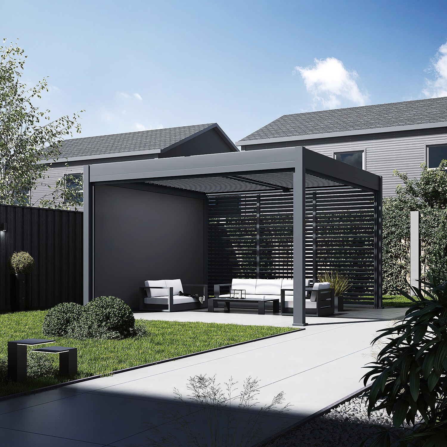 Sichtschutzrollo f&uuml;r Pergola Pavillon mit Lamellen Dach Oasis anthrazit 