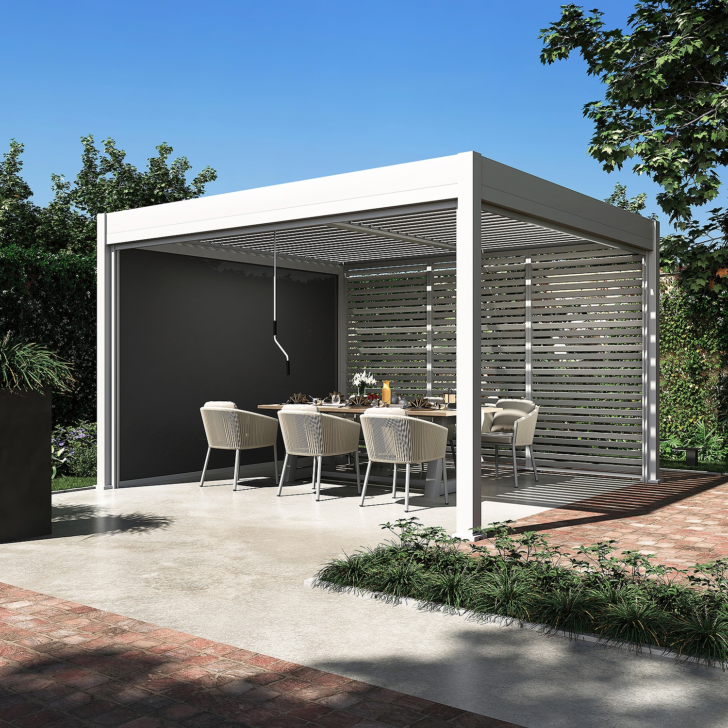 Sichtschutzelement f&uuml;r Pergola Pavillon mit Lamellen Dach Oasis wei&szlig; 